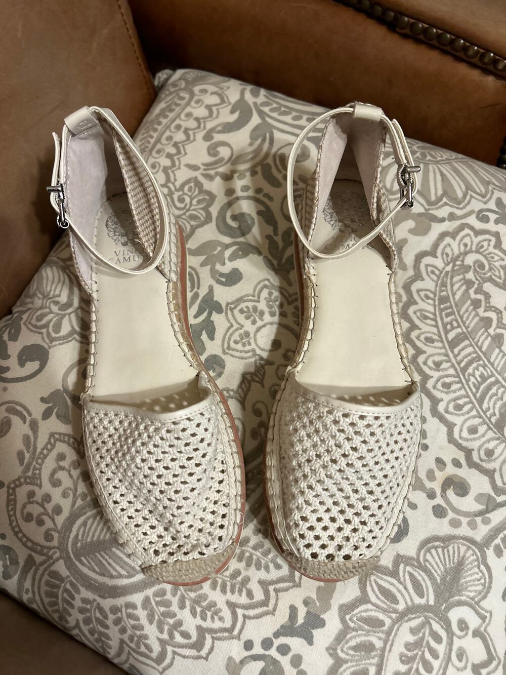 Vince Camuto White Woven Espadrille Sandals Ankle Strap 9
